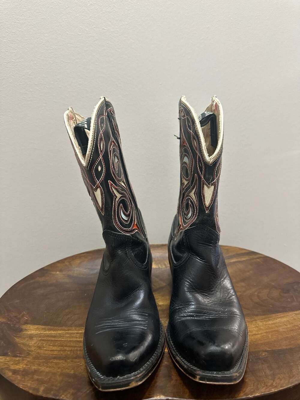 Vintage Acme Black Leather Inlay Cowboy Boots Size 4 B7